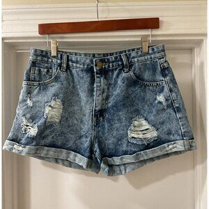 SHEIN High Rise Distressed Acid Wash Denim Shorts Sz Large